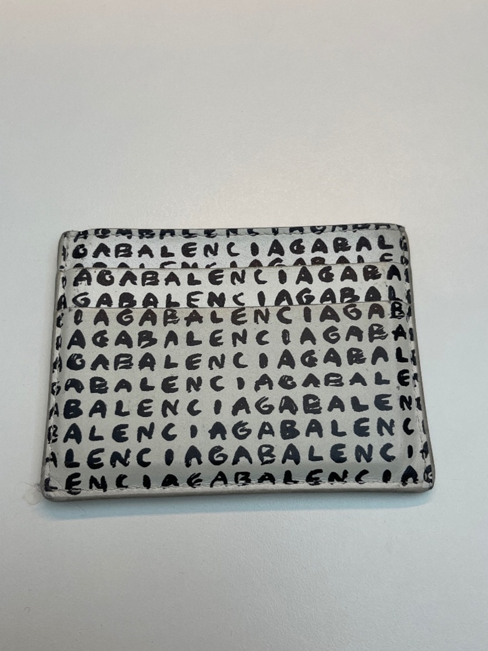 Balenciaga black white leather All over Logo Print Cash Card Holder wallet